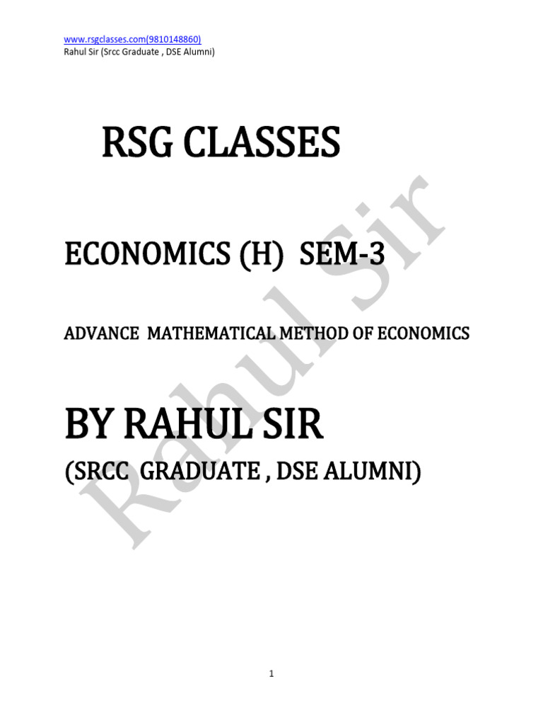 Advanced Mathematical Methods in Economics | PDF | Demand | Economics