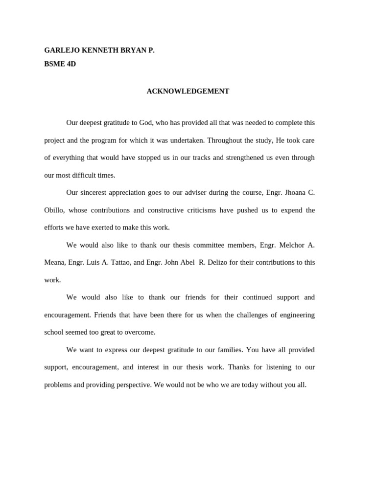 Acknowledgments for Engineering Thesis | PDF