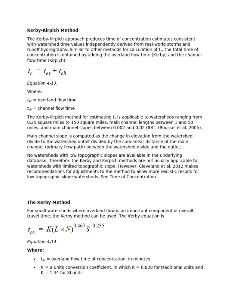 Kerby-Kirpich Method for tc Calculation | PDF | Surface Runoff ...