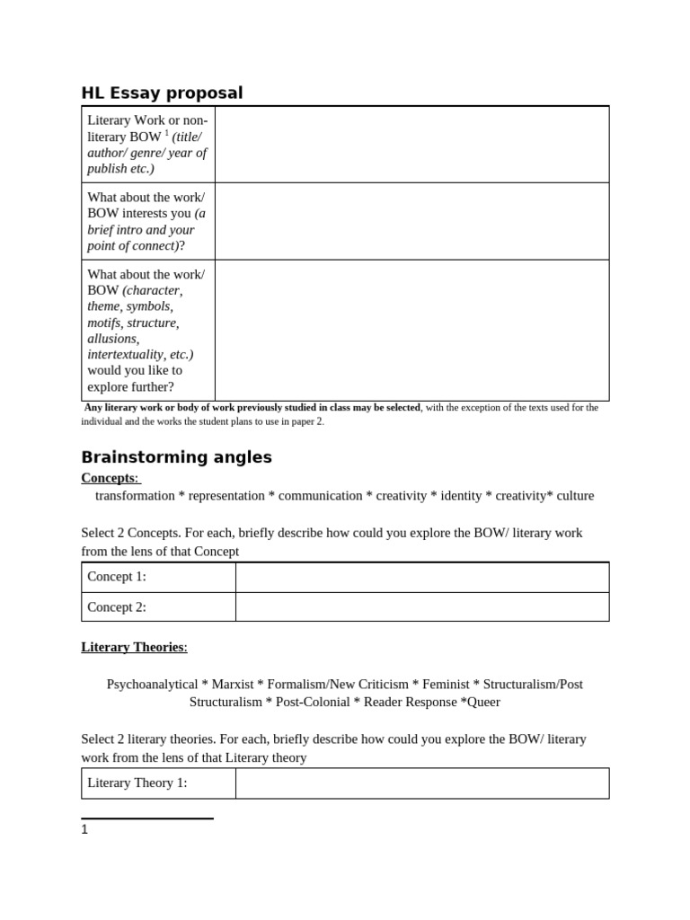 HL Essay Proposal Form | PDF