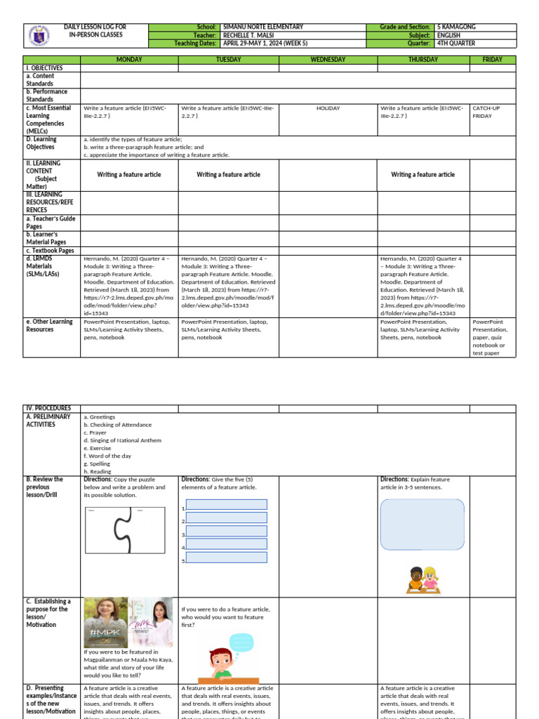 English 5 Week 5 | PDF | Learning | Teachers