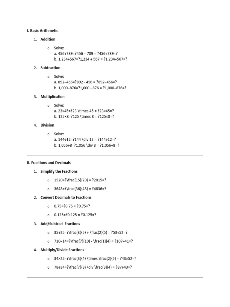 Basic Math and Algebra Exercises | PDF | Technology & Engineering