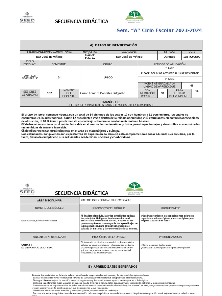 Secuencia Didáctica: Matemáticas y Ciencias | PDF | Biología Celular ...