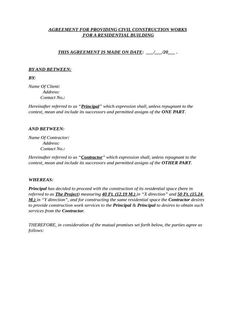 Civil Construction Agreement for Client | PDF | Indemnity | Private Law