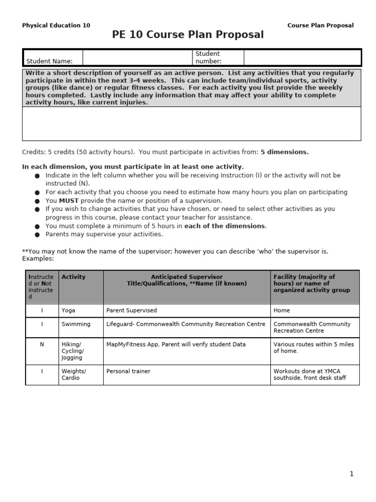 PE 10 Course Plan Proposal Template | PDF | Physical Education | Sports