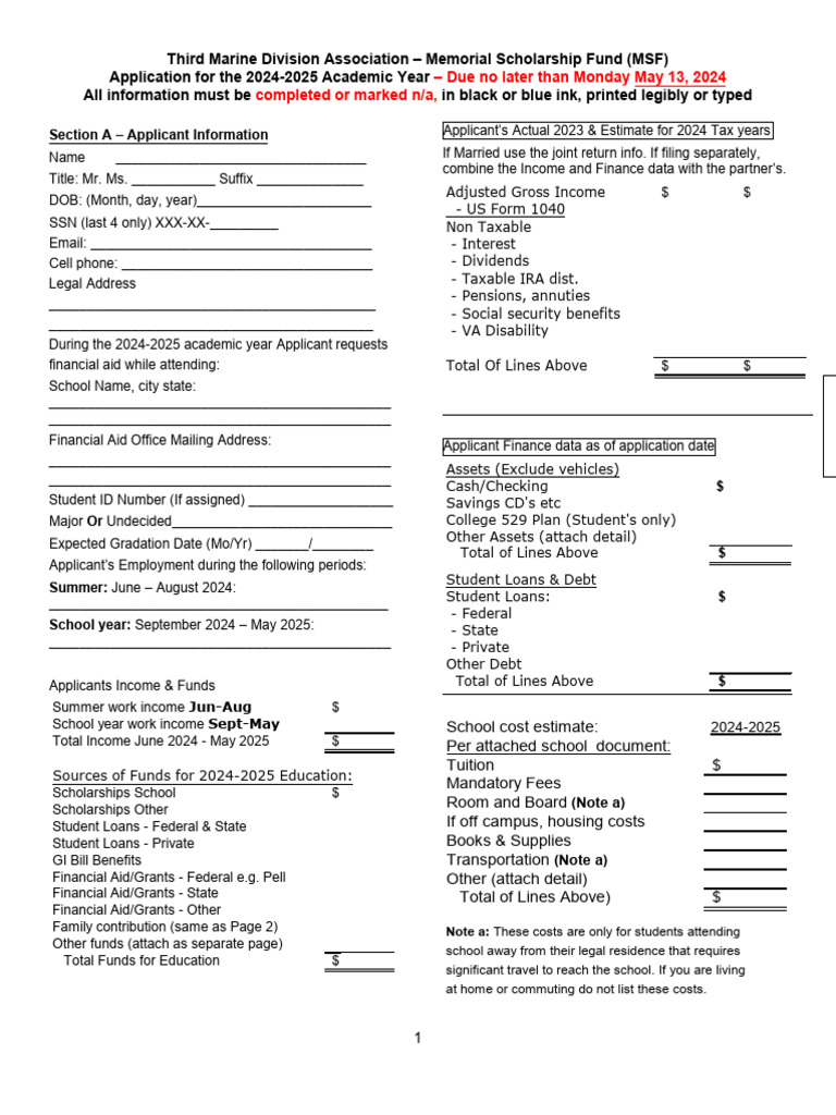 MSF App 2024-2025 | PDF | Individual Retirement Account | Student Loan