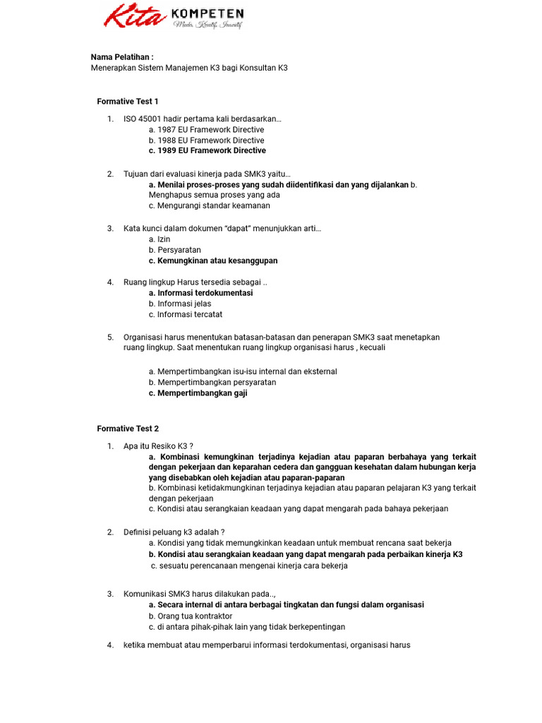 Quiz - Menerapkan Sistem Manajemen K3 Bagi Konsultan K3 | PDF