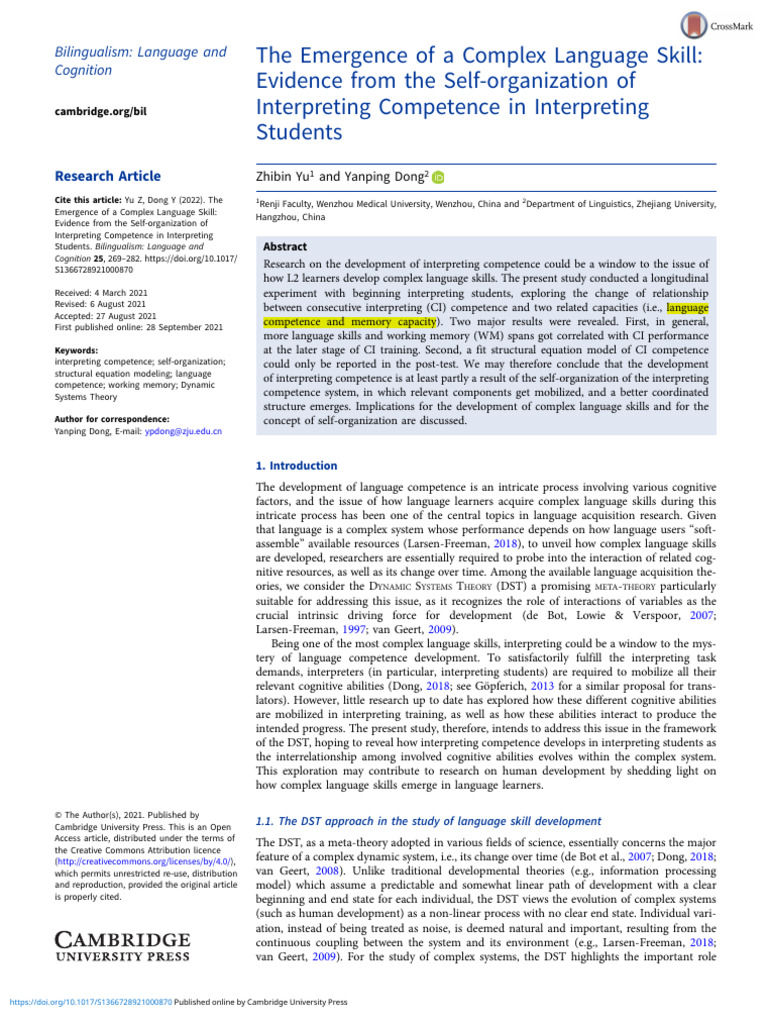 The Emergence of A Complex Language Skill-Evidence From The Self ...