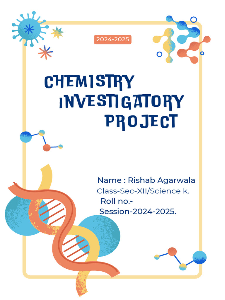Blue and Yellow Doodle Chemistry Project Cover A4 Document | PDF