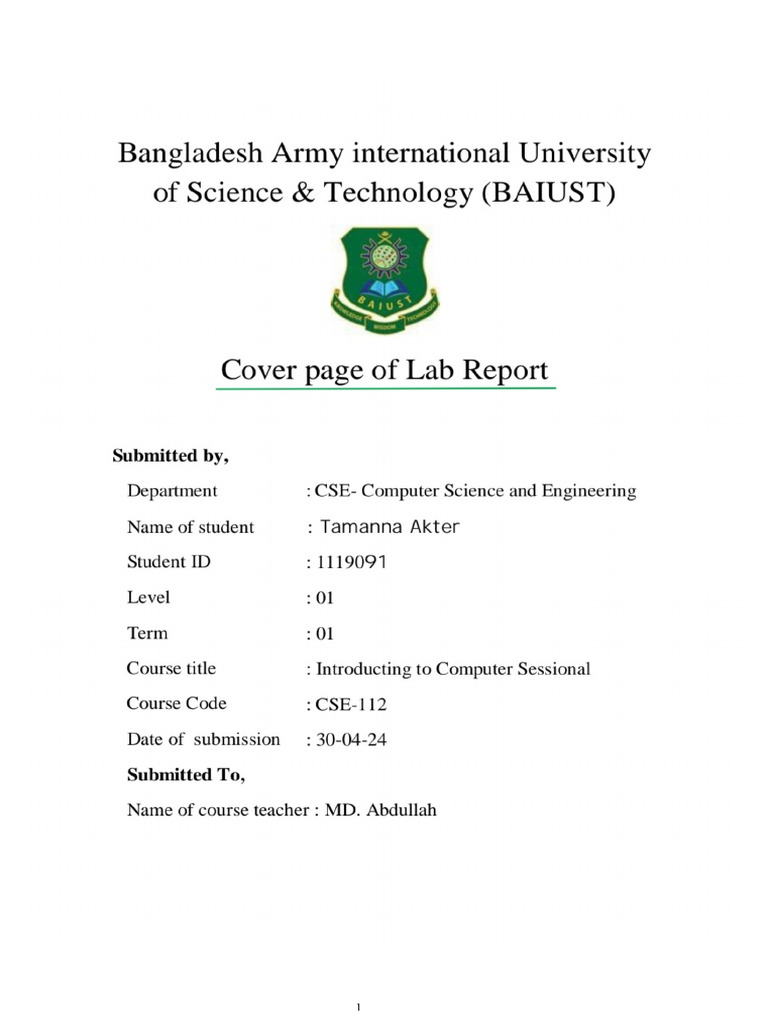 CSE Lab Report - 01 - (Id 1119091) PDF | PDF