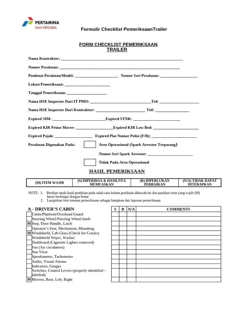 Expired STNK Inspection Checklist | PDF | Axle | Transportation Engineering