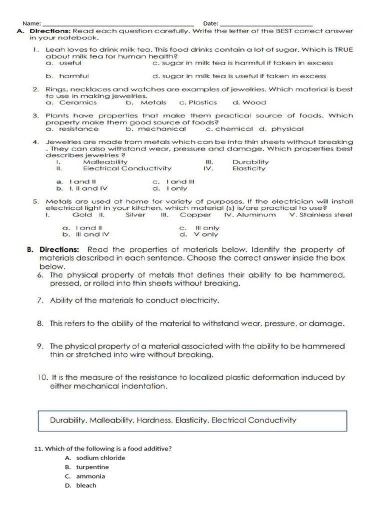 Science 5 Quiz 1 Pdf Paint Acid