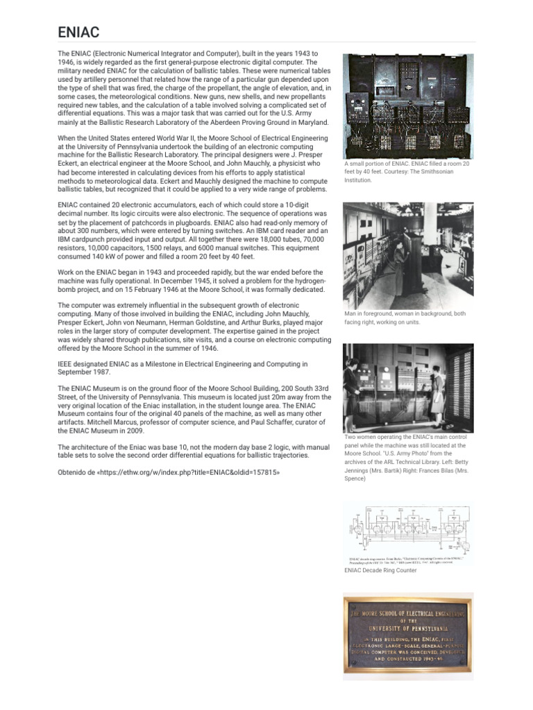 History of the ENIAC Computer | PDF | Computer Science | Computing