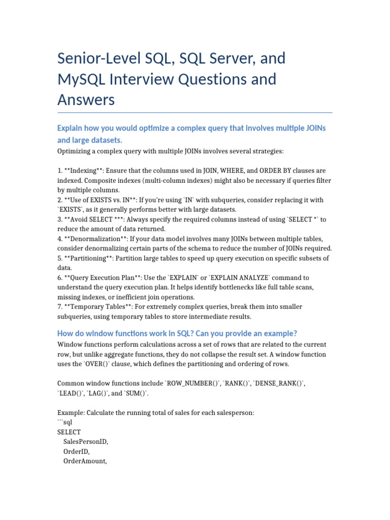 Senior SQL Interview Insights | PDF | Database Index | Database Transaction
