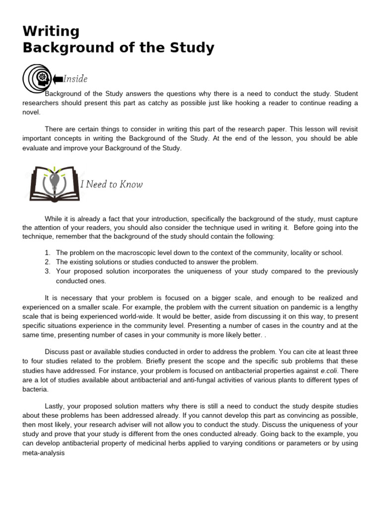 Background of The Study and Other Parts of The Introduction | PDF ...