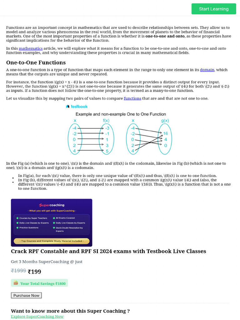 One-To-One and Onto Functions - Definition, Properties & Examples | PDF