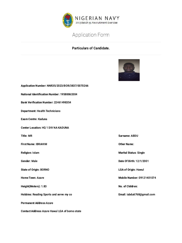 Ibrahim abdu navy form pdf