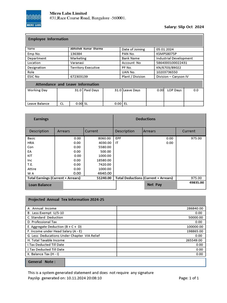 Oct Salary Slip