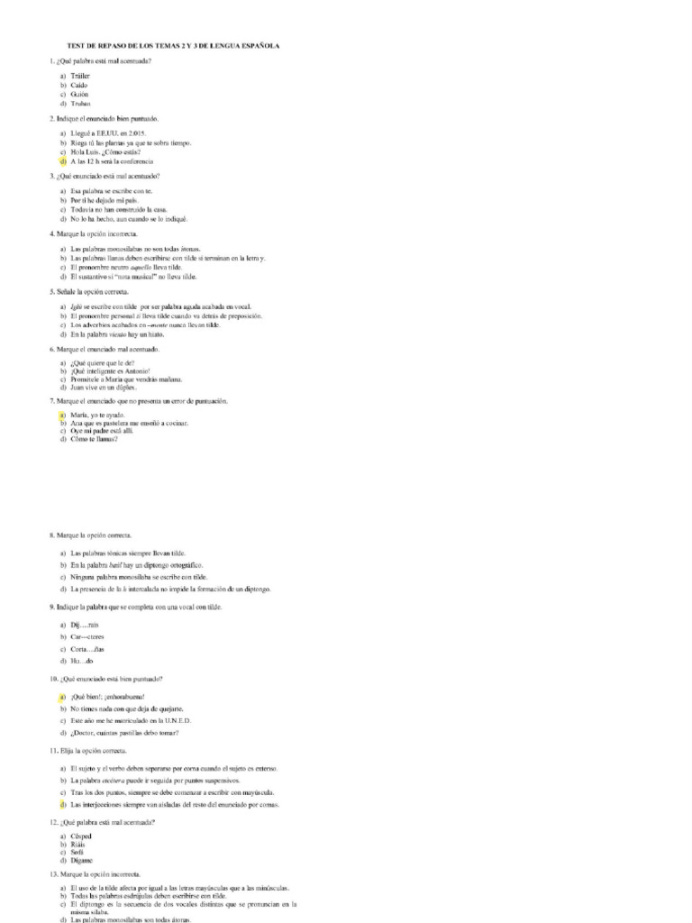 Test Repaso de Los Temas 2 y 3 de Lengua Española | PDF