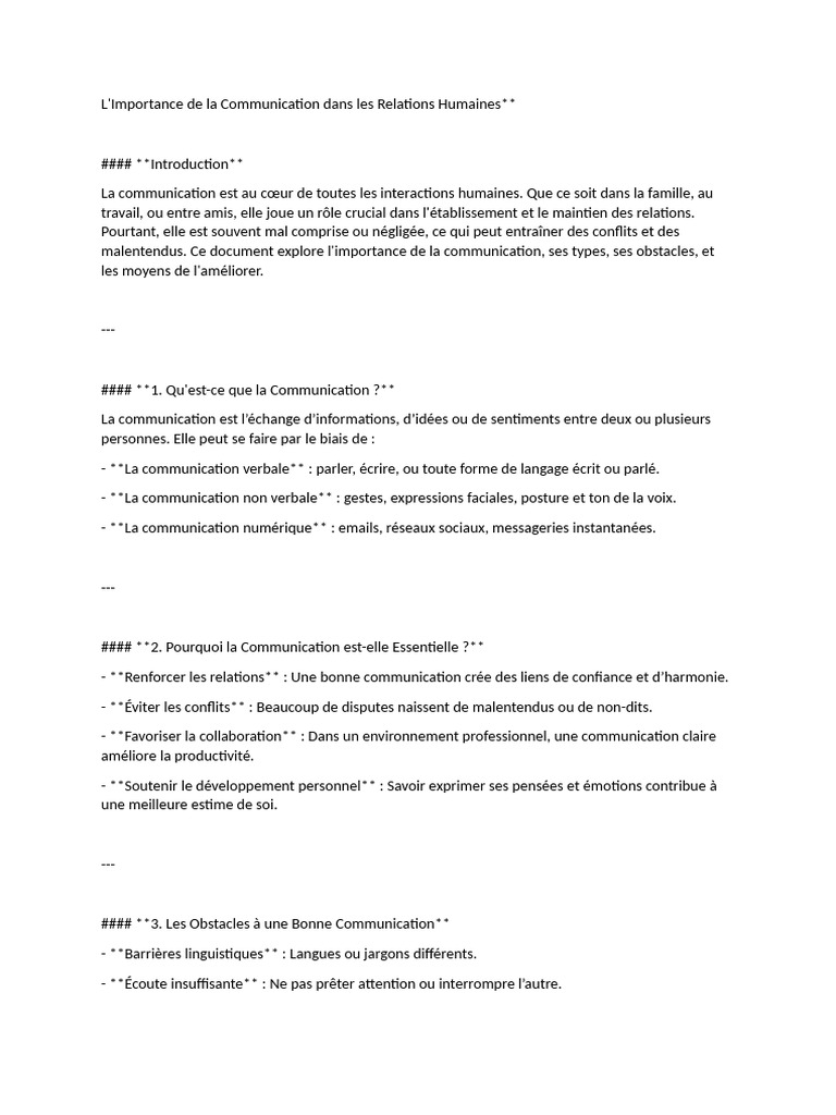 Importance de la Communication Humaine | PDF | la communication ...