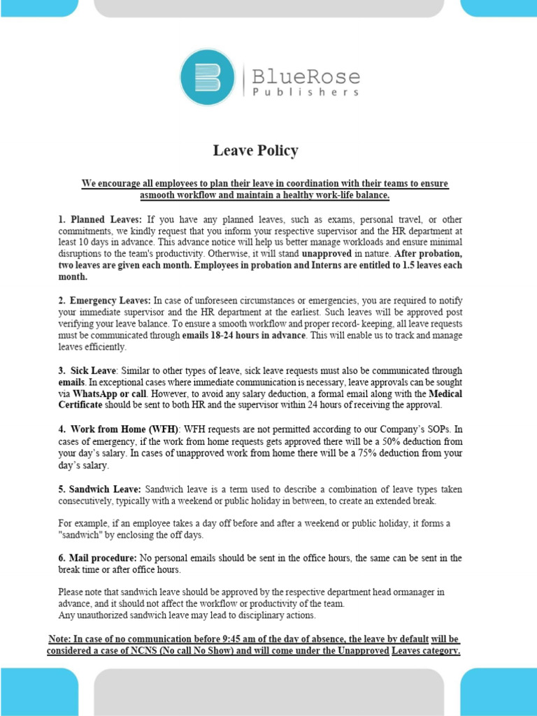 Updated Leave Policy | PDF | Labor | Business