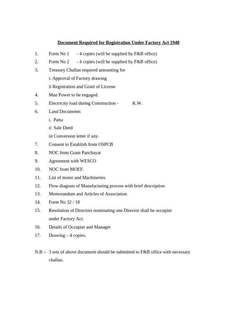 Factory Registration Essentials | PDF | Finance & Money Management | Law