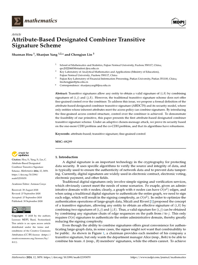 Attribute-Based Designated Combiner Transitive Sig | PDF | Matrix ...