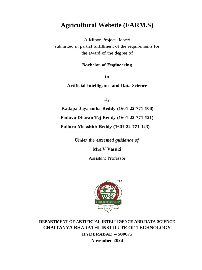 CBIT B E AIDS Minor Project Report Template EAD 1 | PDF | Agriculture ...