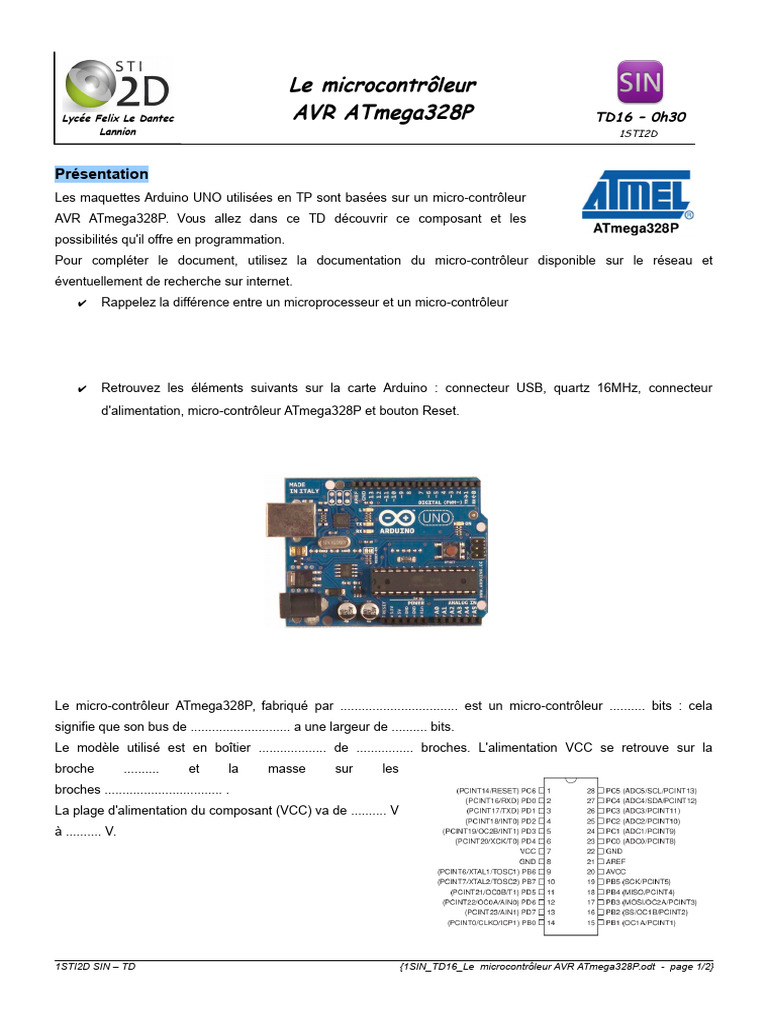 Introduction au microcontrôleur ATmega328P | PDF | Microcontrôleur ...