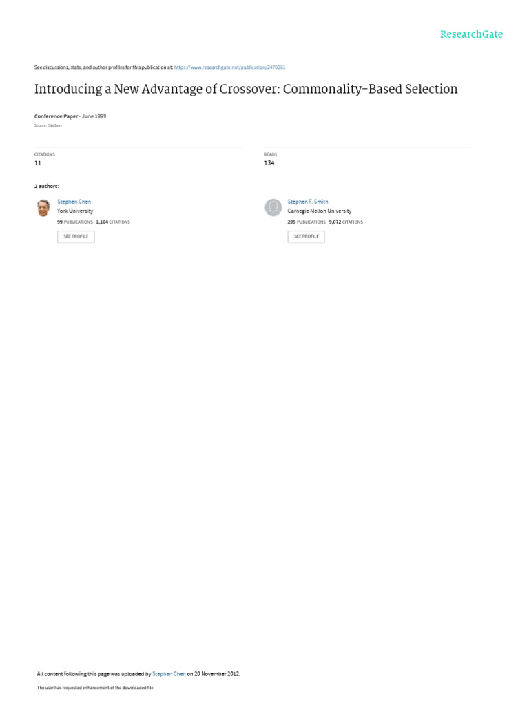 Commonality-Based Crossover Advantage | PDF | Genetic Algorithm ...