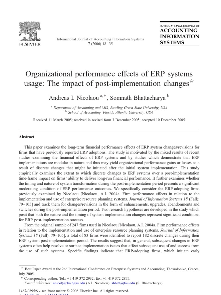 Organizational Performance Effects of ERP Systems Usage: The Impact of ...