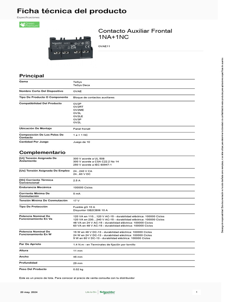 Bloque de Contactos Auxiliares GVAE11 | PDF | Residuos | Ingenieria ...