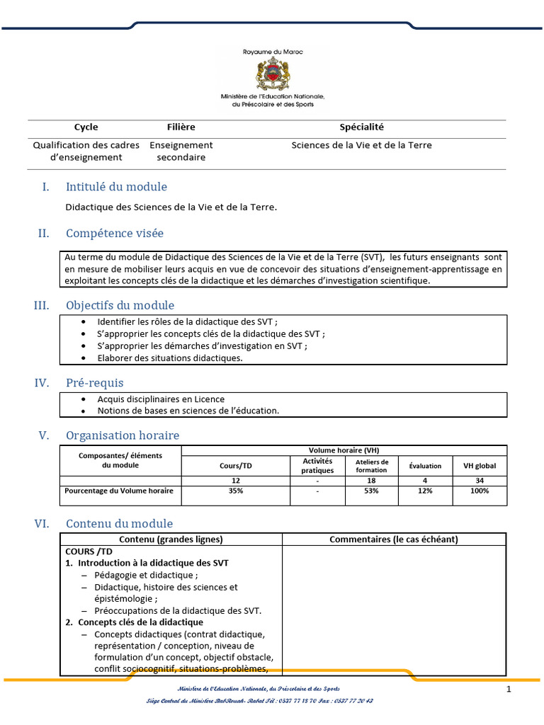 Didactique des SVT : Module 2023 | PDF | Modification du comportement ...