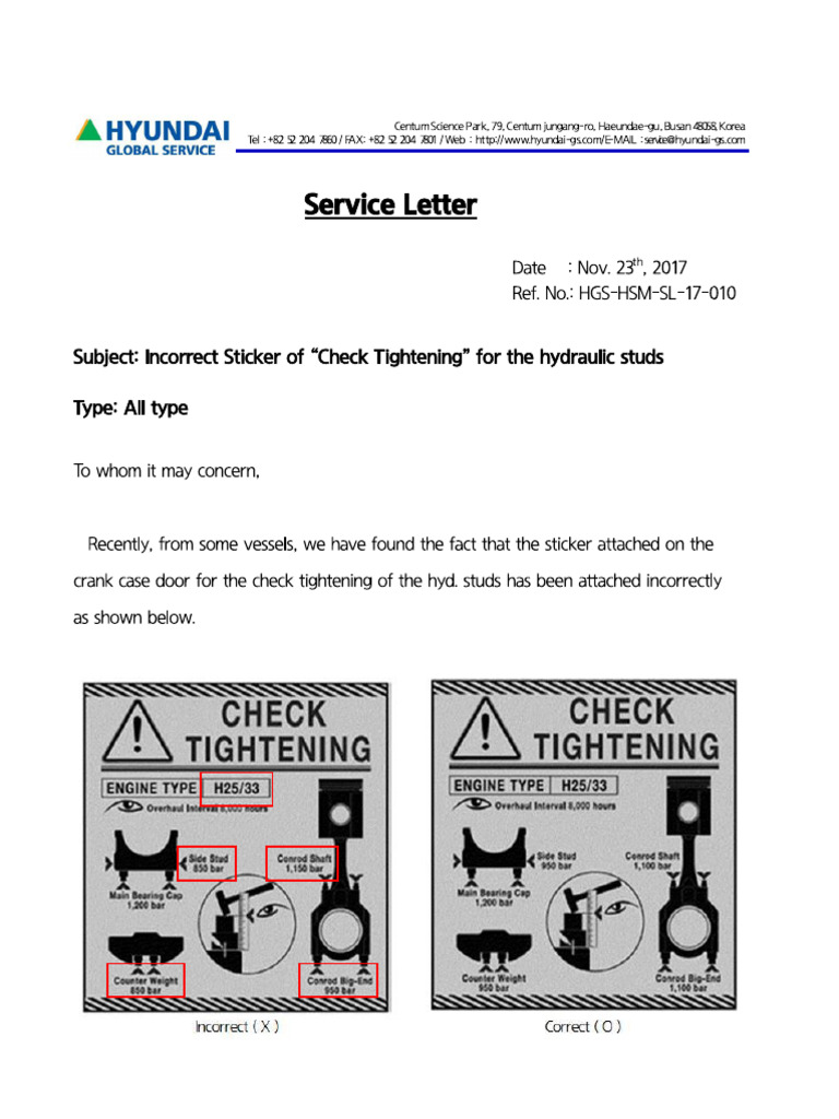 HGS-HSM-SL-17-010 Incorrect Stickers of Check Tightening | PDF