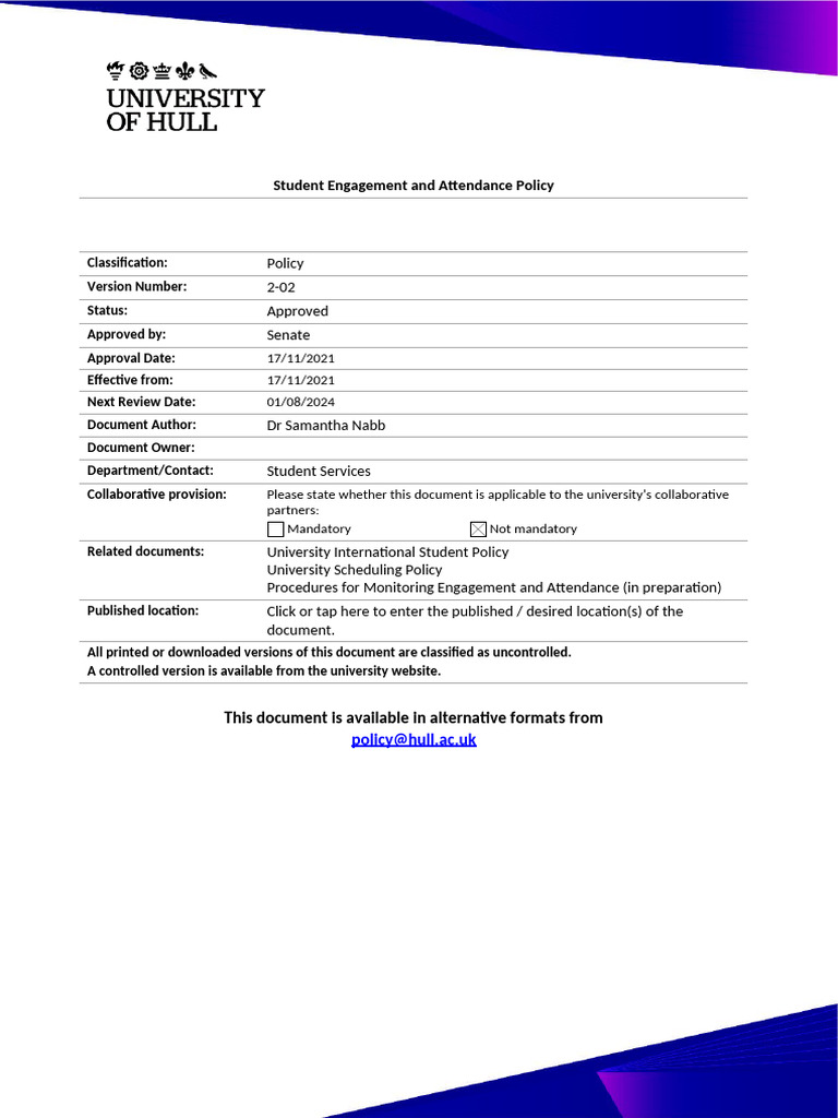 Student Engagement and Attendance Policy v2 02 Nov 21 | PDF