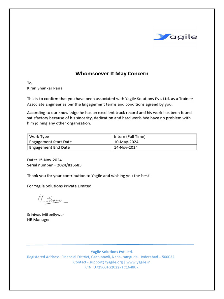 Service Letter | PDF