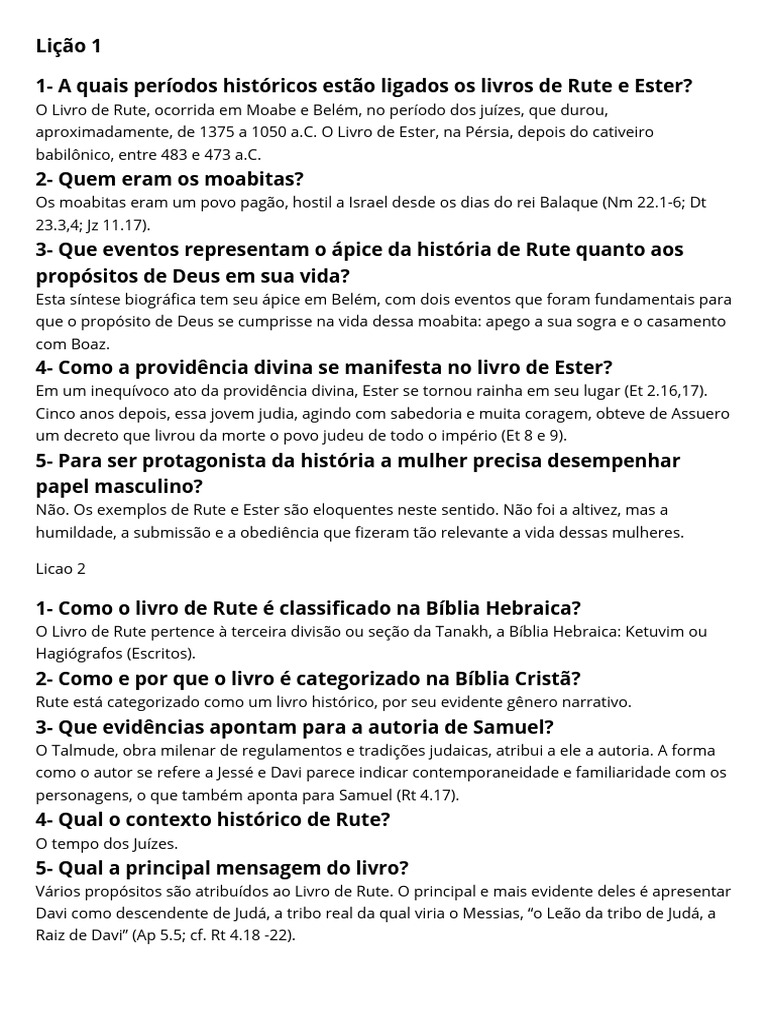 1 - A Quais Períodos Históricos Estão Ligados Os Livros de Rute e Ester ...