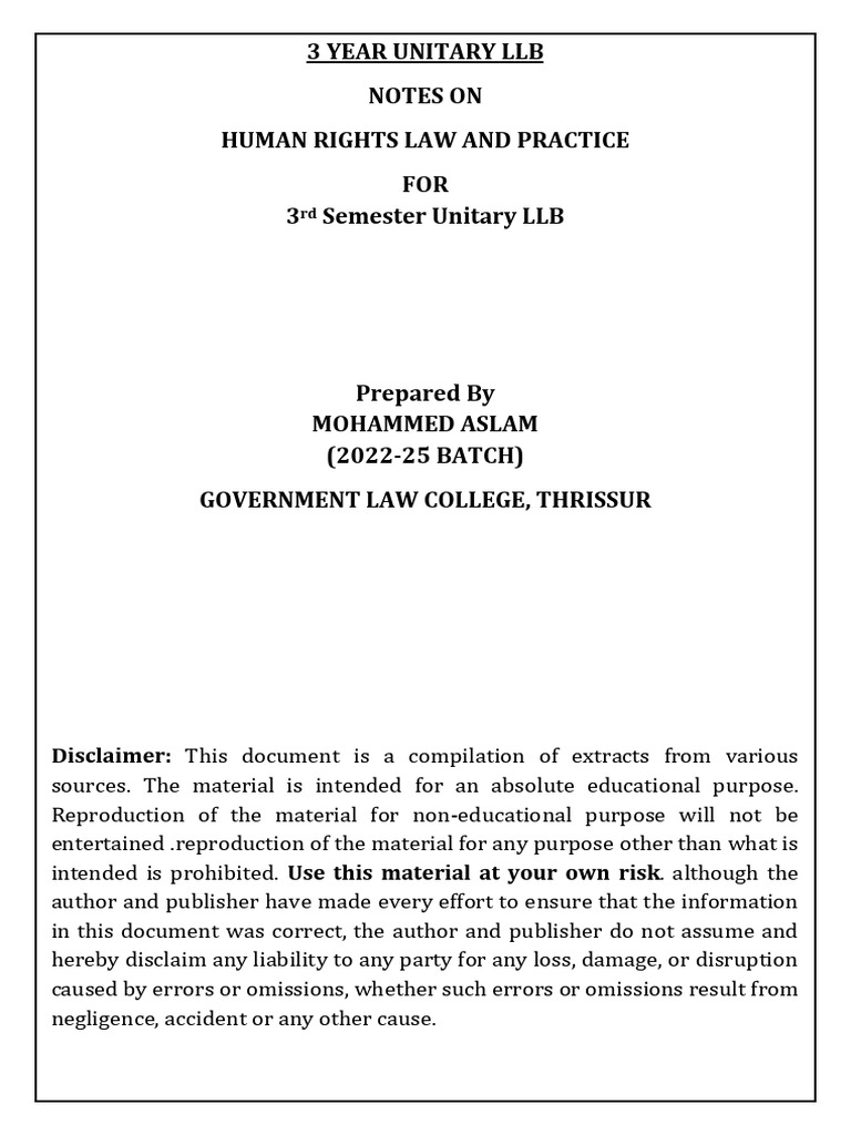 Human Rights Law Notes for LLB Students | PDF | Human Rights ...