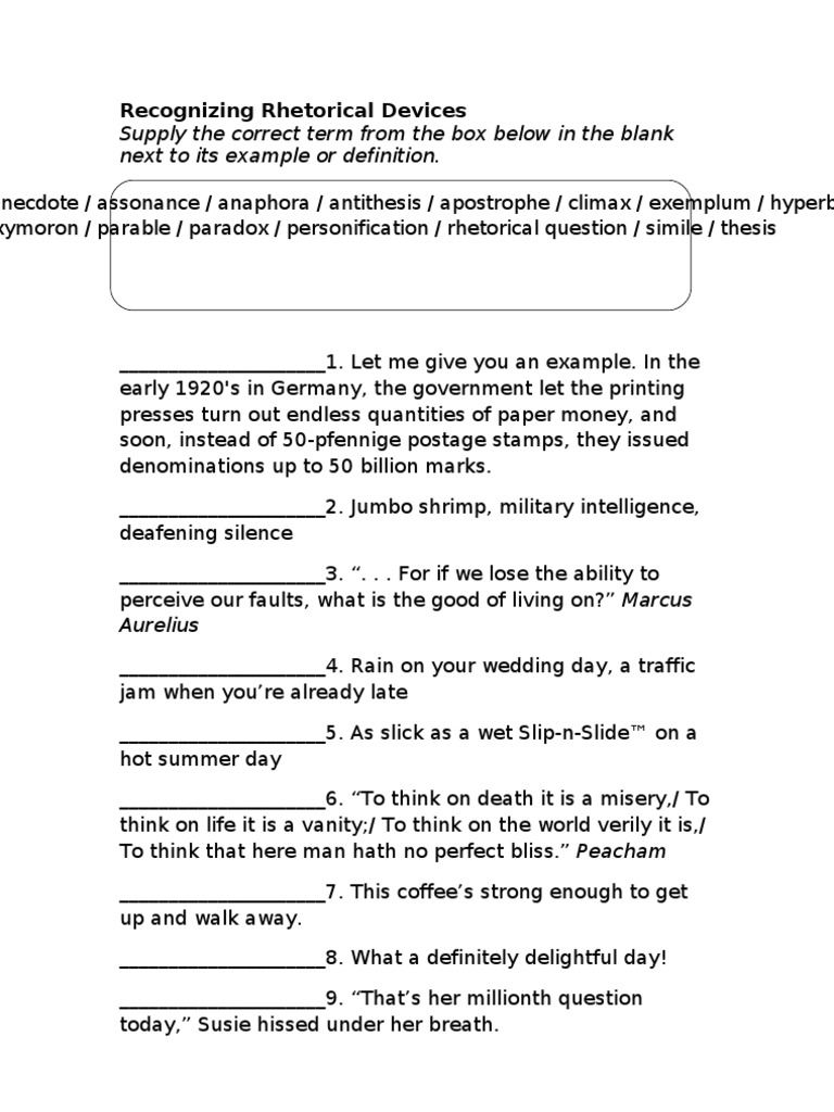 Recognizing Rhetorical Devices PDF Irony Rhetorical Techniques