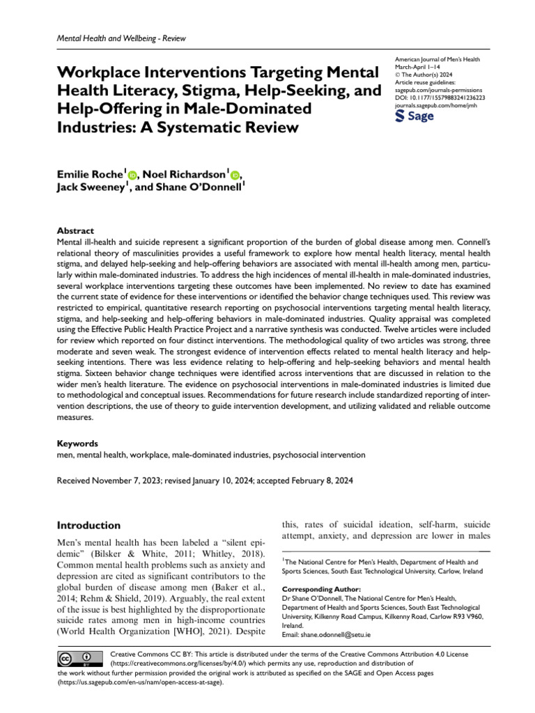Workplace Mental Health Interventions for Men | PDF | Systematic Review ...