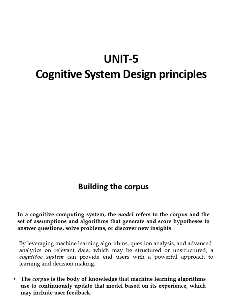 Unit-5Cognitive System Design Principles | PDF | Machine Learning ...