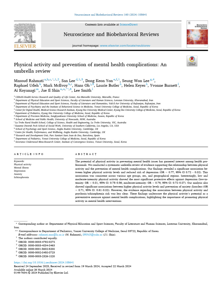 Physical Activity and Prevention of Mental Health | PDF | Mental ...