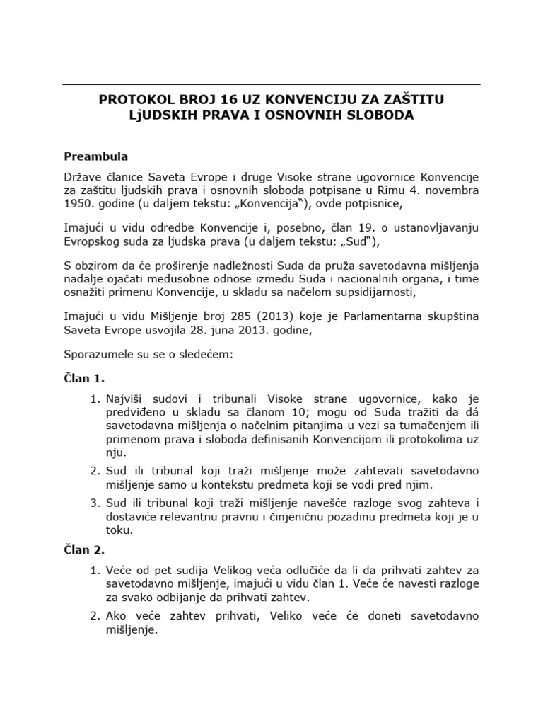 Protokol 16 Uz Evropsku Konvenciju o Ljudskim Pravima | PDF