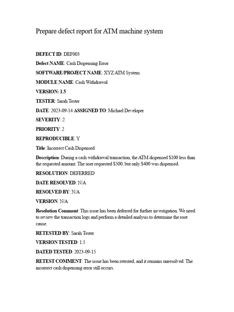 Defect Reoprts | PDF | Automated Teller Machine | Login