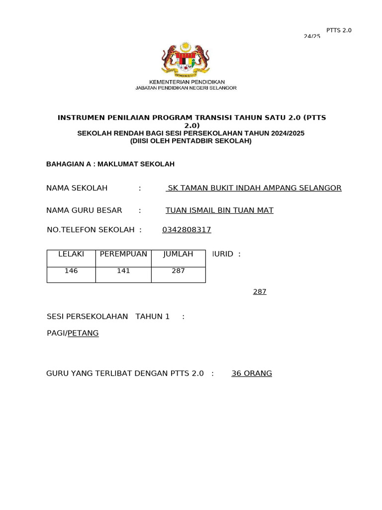 Penilaian Program PTTS 2.0 Tahun 2024 | PDF