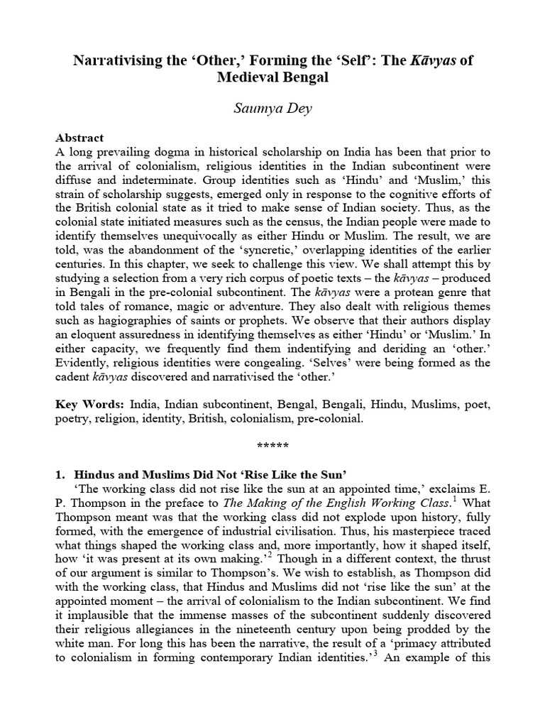 Narrativising The Other Forming The Self | PDF | Bengal