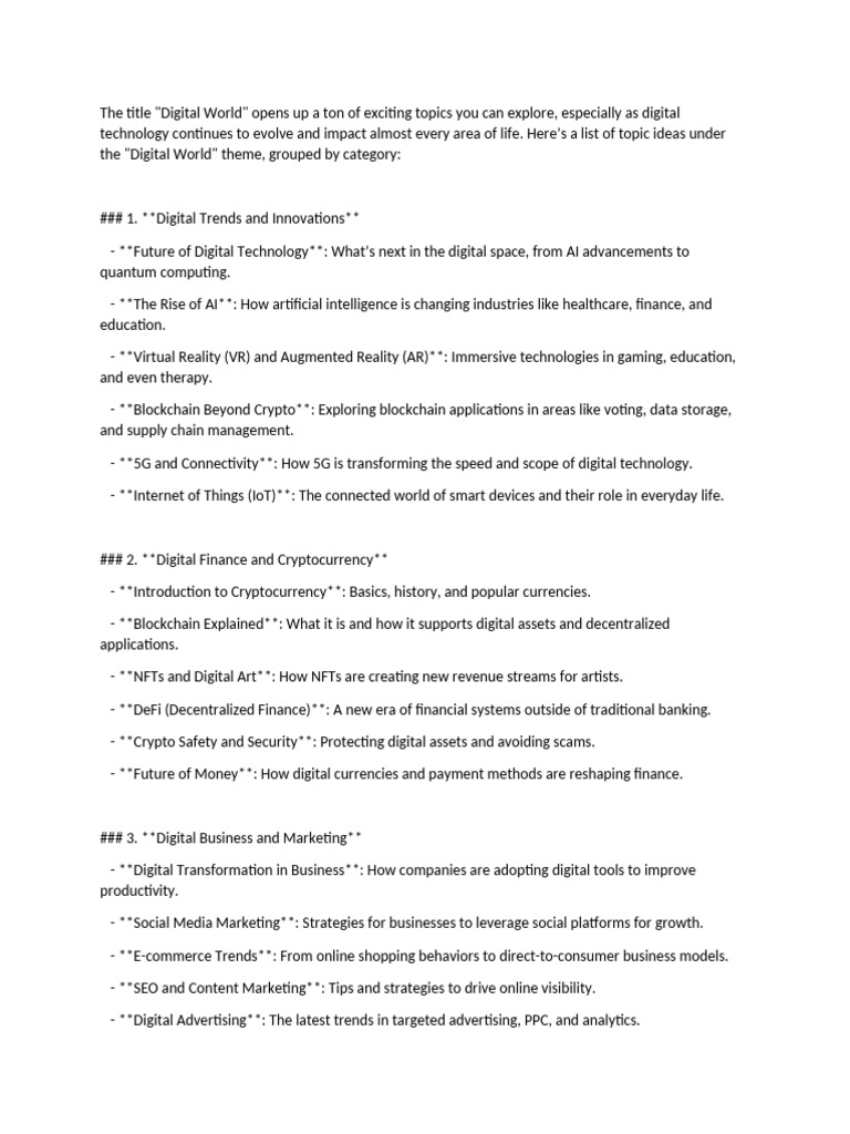 Exploring Digital World Topics | PDF | Internet Of Things | Cryptocurrency