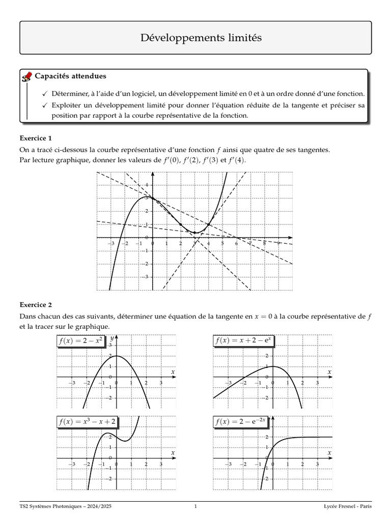 Développements Limités et Tangentes | PDF | Tangente (géométrie) | Courbe