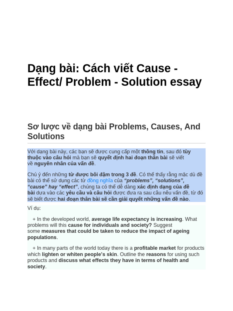 Cách Viết Cause - Effect Problem - Solution Essay | PDF