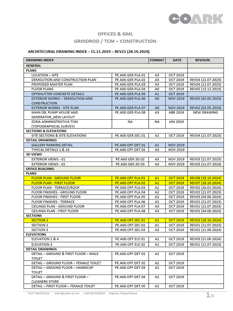 Architectural Drawing Index - 15.11.2019 (Rev21 - 28.10.2024) | PDF ...